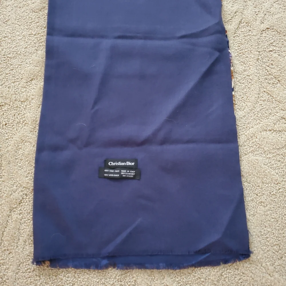 Christian Dior Reversible Paisley And Blue Silk Wool Scarf